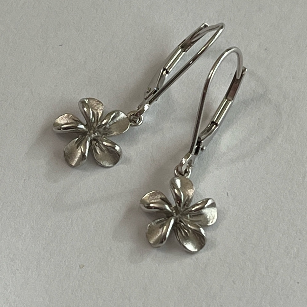 14K White Gold Plumeria Earrings